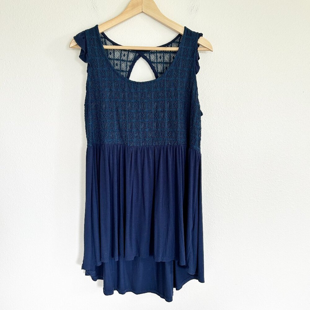 Torrid Shirt 0 Blue Sleeveless Super Soft Babydoll Lace Hi-Low Hem